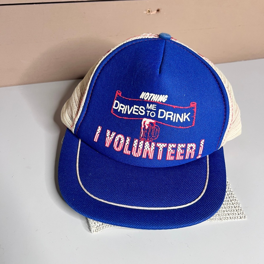 Galaxy Caps Vintage Trucker Hat Nothing Drives Me To Drink‎ I Volunteer Blue Red